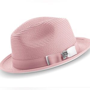 COPY - MONTIQUE MEN'S PINK/WHITE BOTTOM BRAIDED STINGY BRIM PINCH FEDORA HAT. H…